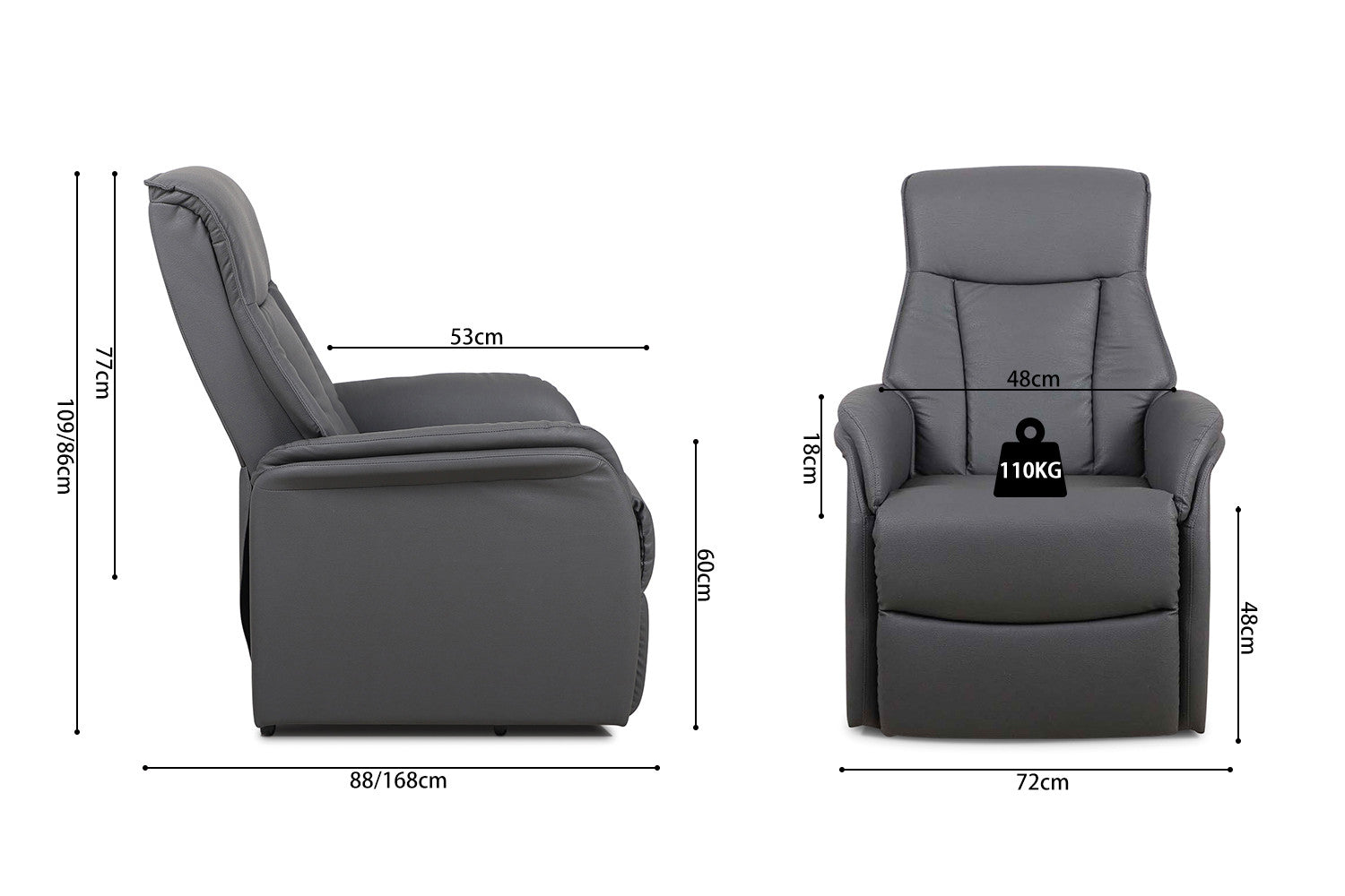 Rousseau - Relax Électrique avec ascenseur Miami PU Gris - 109x72x168cm