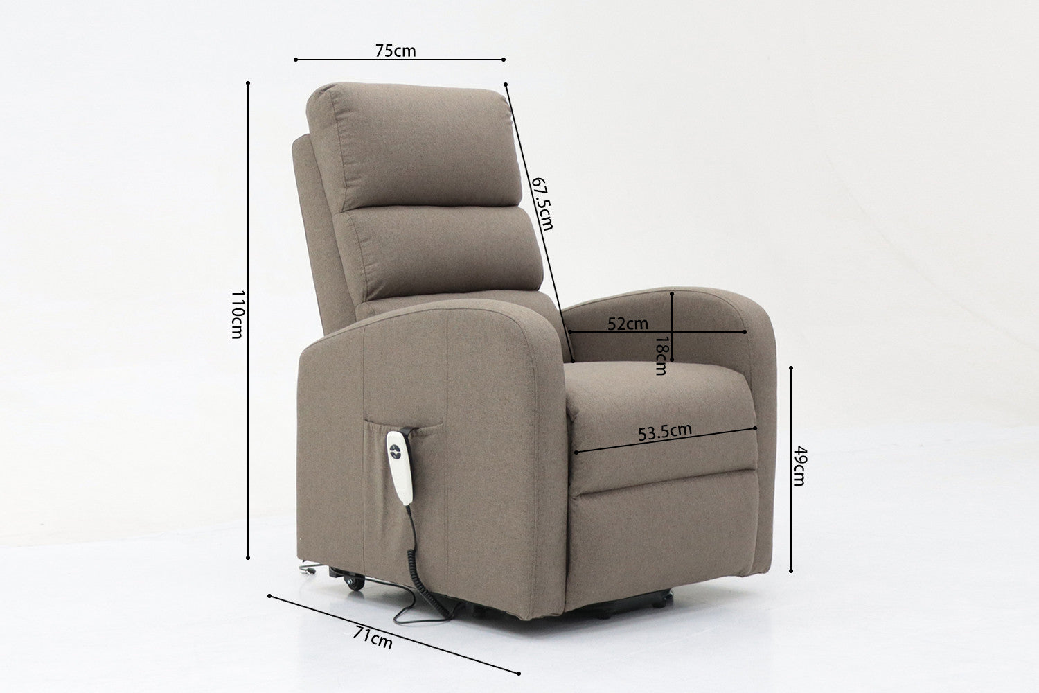 Rousseau - Electrische relax met lift Bruges Stof Taupe - 106x73x85 cm