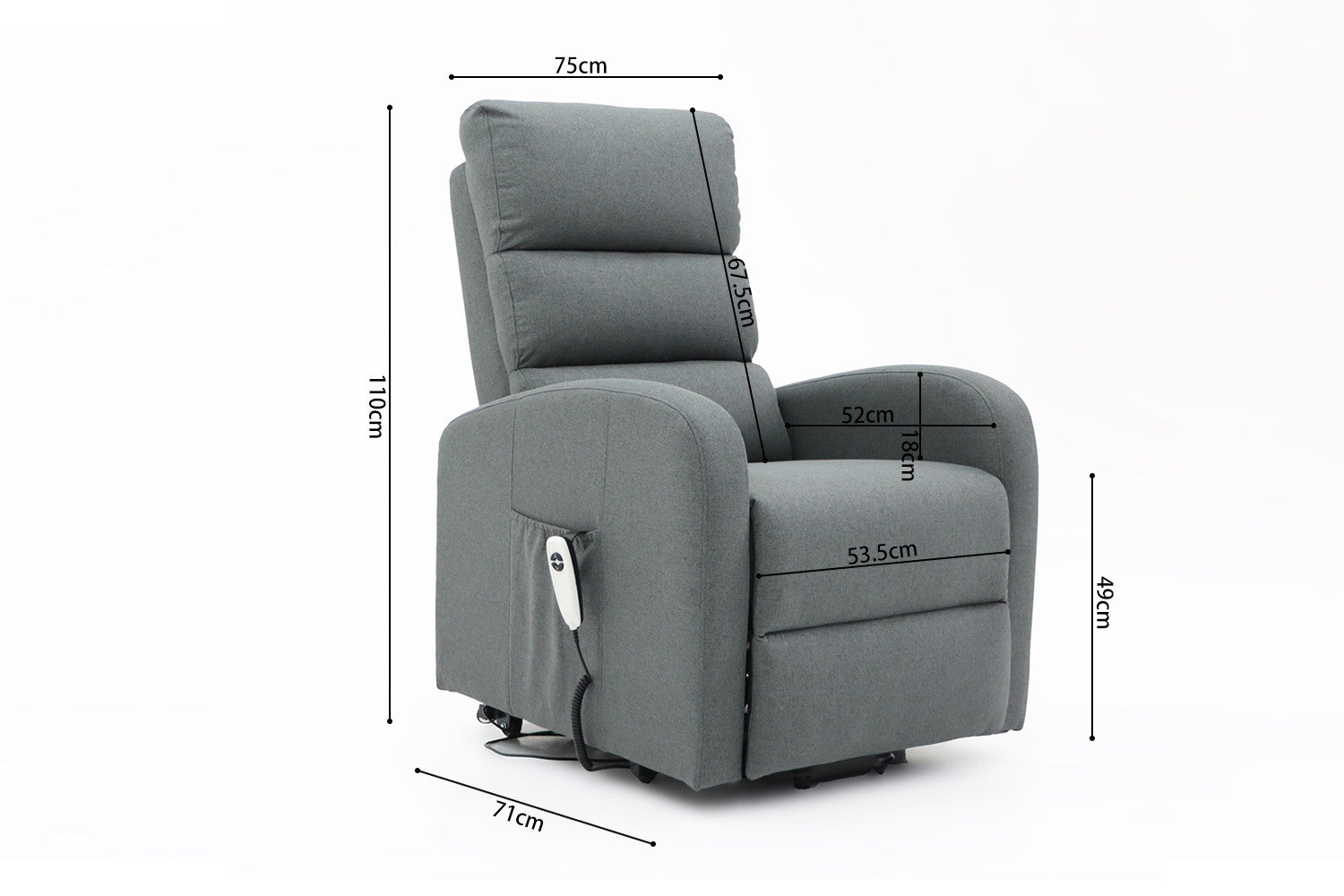 Rousseau - Electrische relax met lift Bruges Stof Donkergrijs - 106x73x85 cm