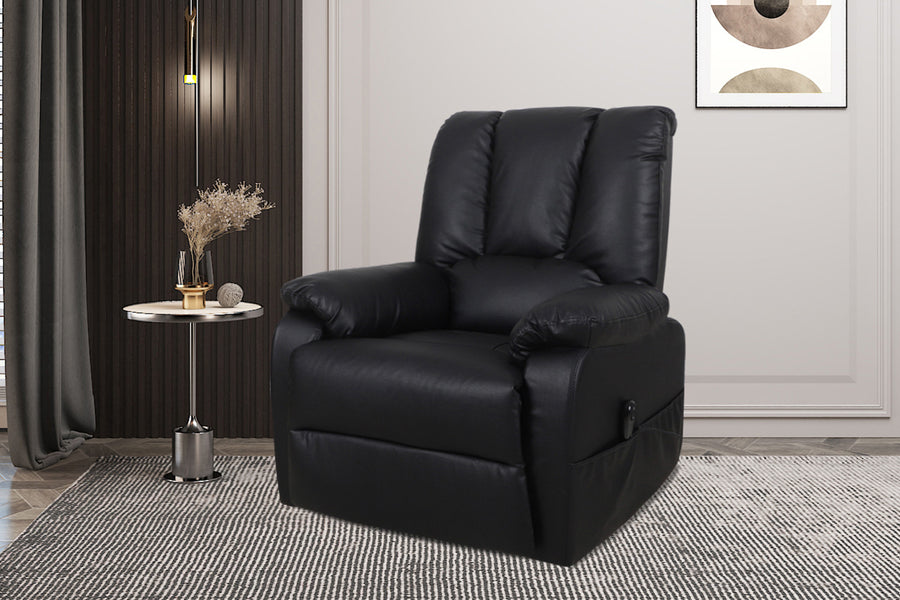 Rousseau - Electrische Relax met lift Osaka PU Zwart - 165x86x94 cm