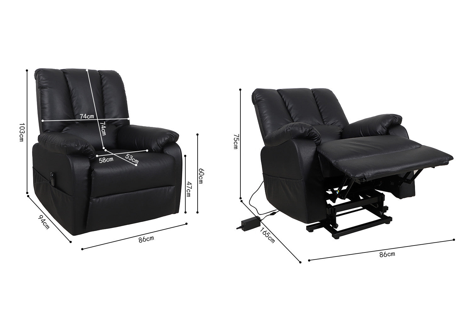 Rousseau - Relax électrique avec ascenseur Osaka PU Noir - 165x86x94 cm
