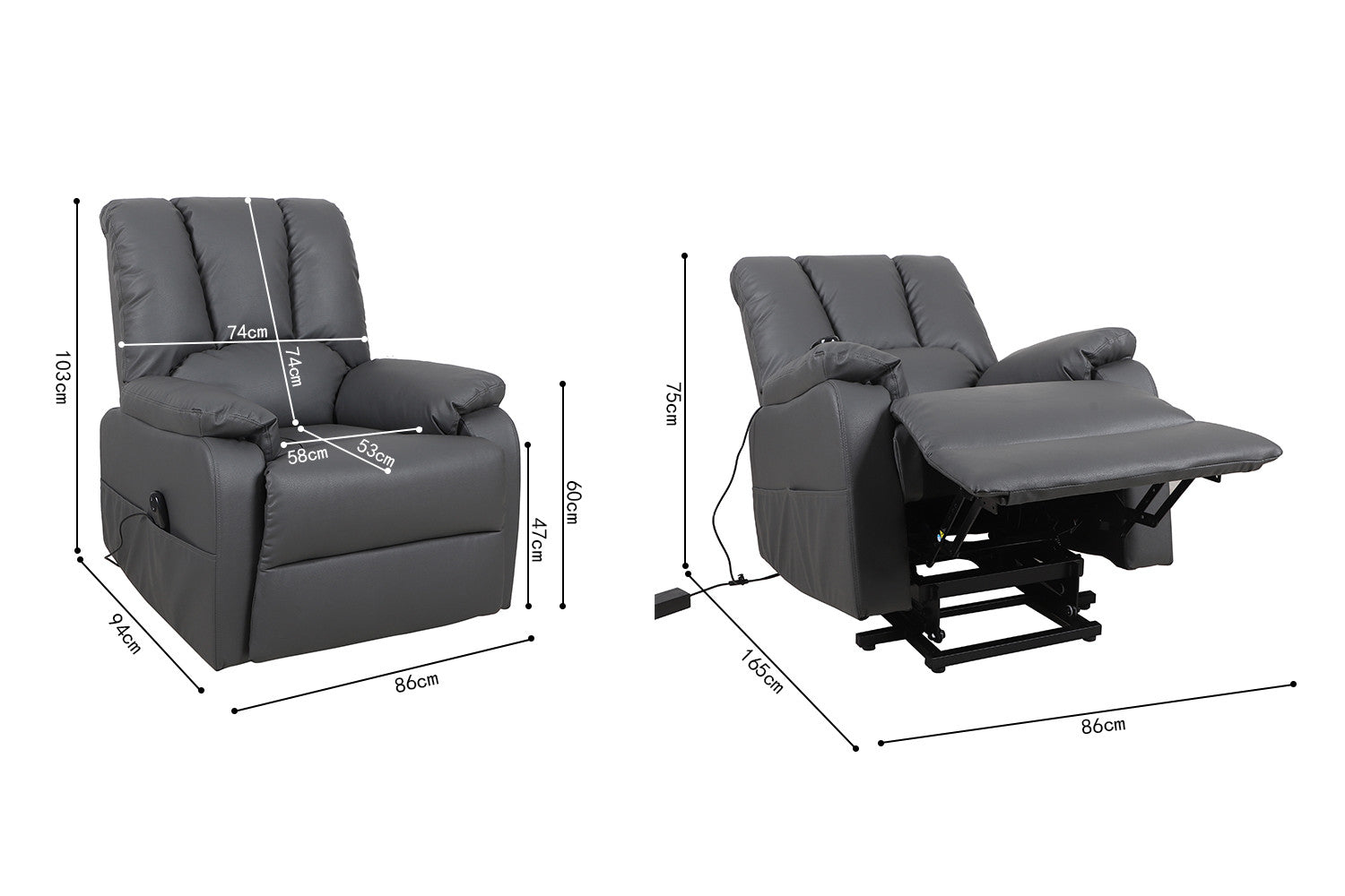 Rousseau - Relax électrique avec ascenseur Osaka PU Gris - 165x86x94 cm