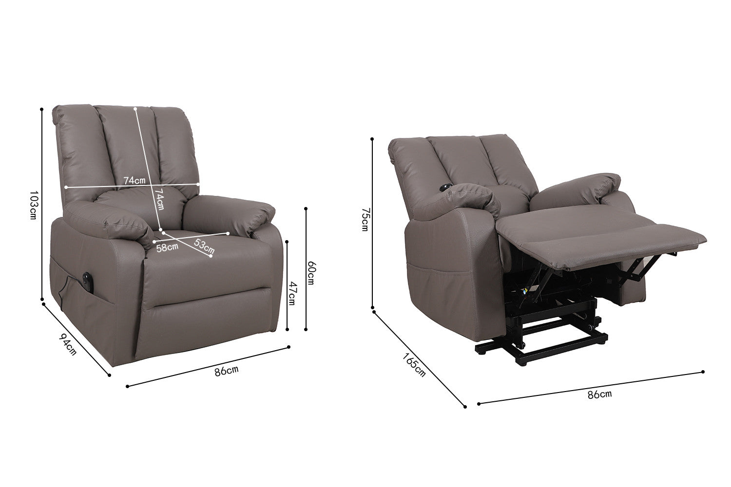 Rousseau - Relax électrique avec ascenseur Osaka PU Taupe - 165x86x94 cm