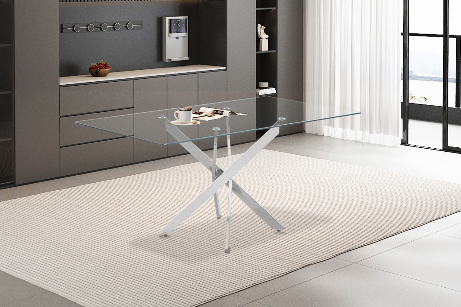 Rousseau - Tafel Lasi 160 cm Glas, Poten Chroom - 75x160x90 cm