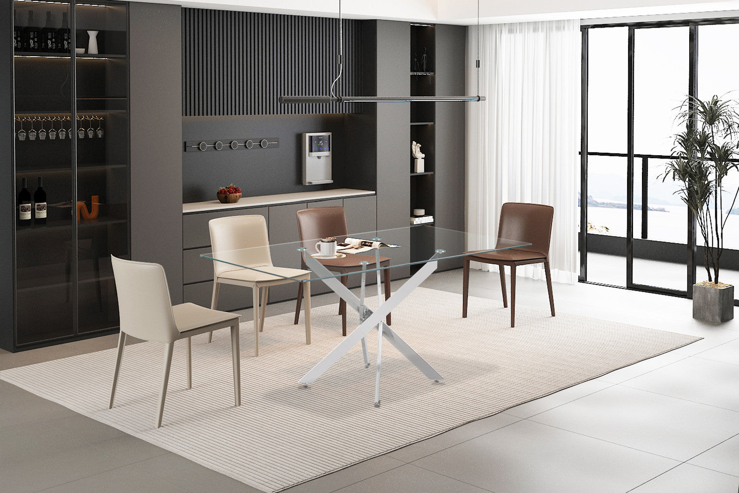 Rousseau - Tafel Lasi 160 cm Glas, Poten Chroom - 75x160x90 cm