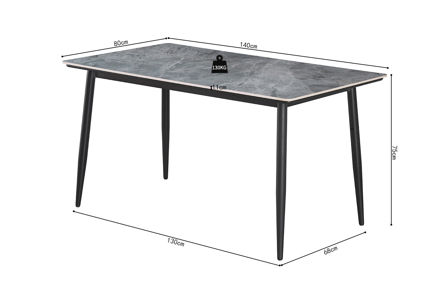 Rousseau - Tafel Kenzo 140 cm Rechthoekig Steen Grijs - 75x140x80cm