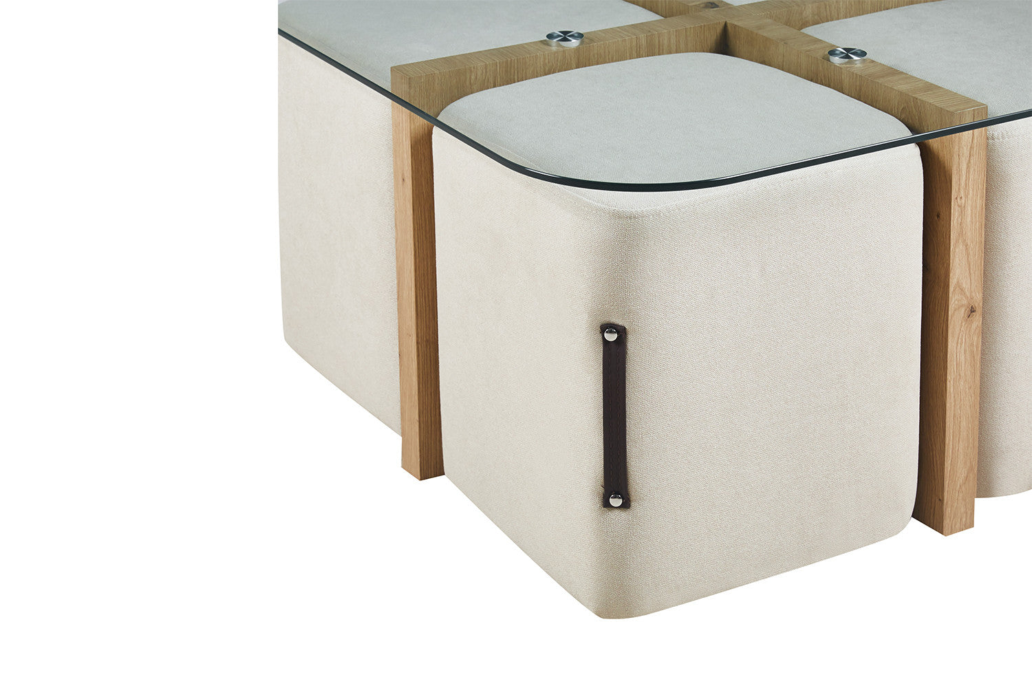 Rousseau - Salontafel Shana met 4 poefs stof Decor Oude eik - 45x90x90 cm