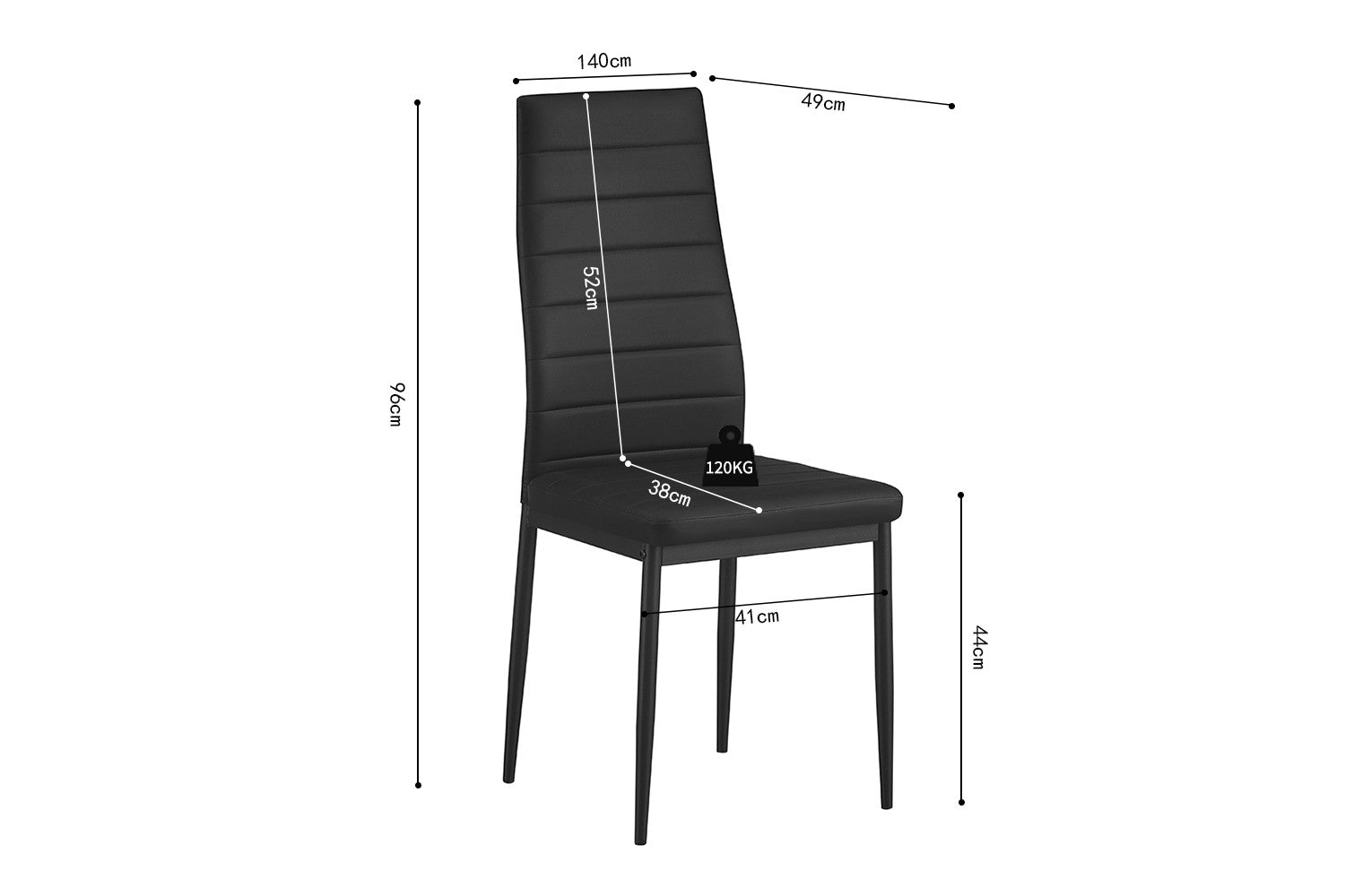 Rousseau - Set van 4 stoelen Cato/Kenzo PU Zwart - 96x41x48 cm