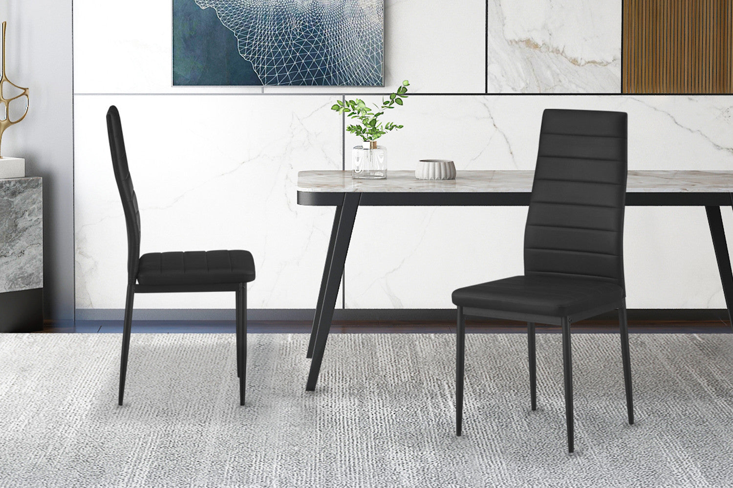 Rousseau - Lot de 4 chaises Cato/Kenzo PU Noir - 96x41x48 cm