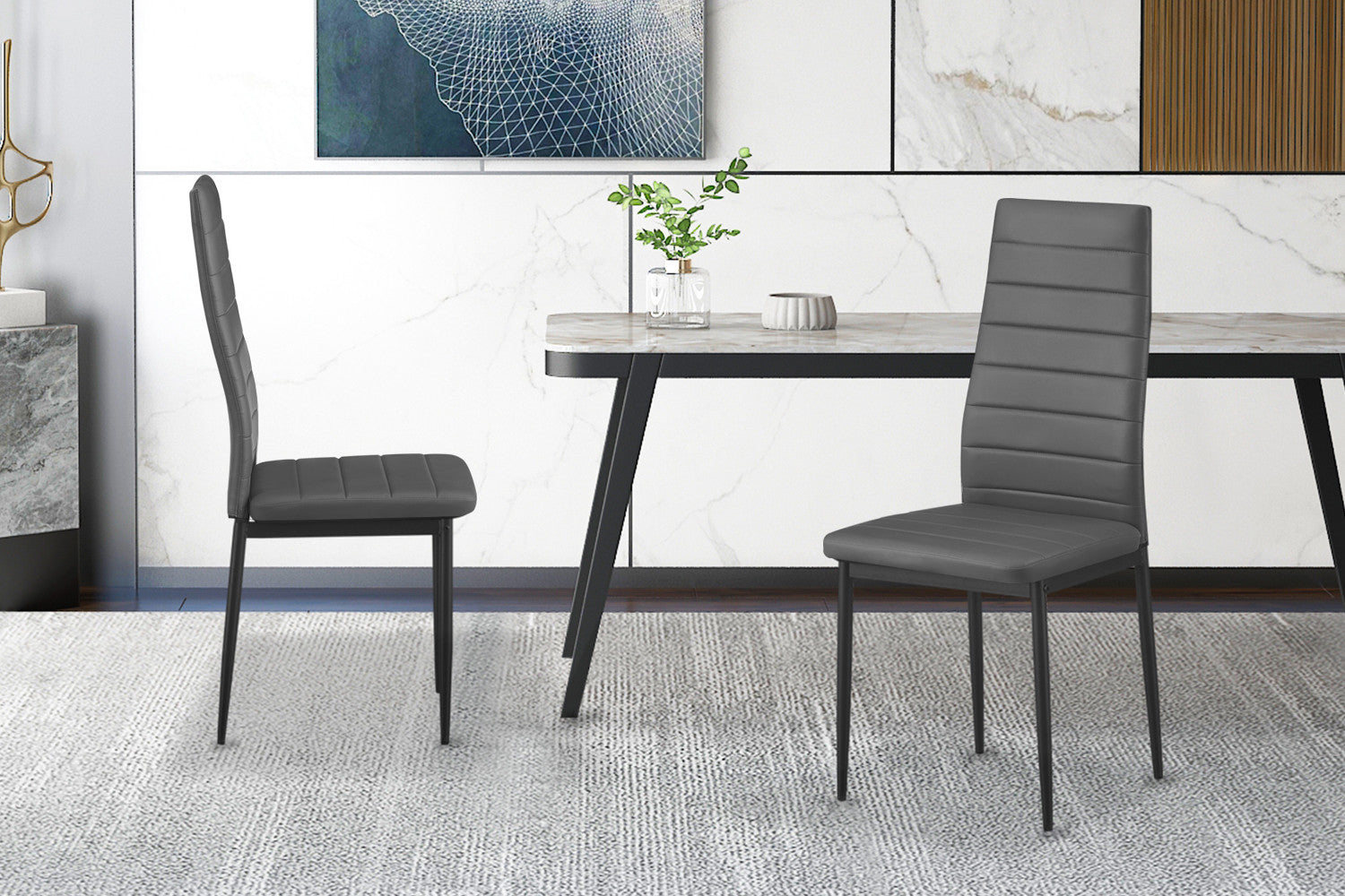 Rousseau - Lot de 4 chaises Cato/Kenzo PU Gris - 96x41x48 cm