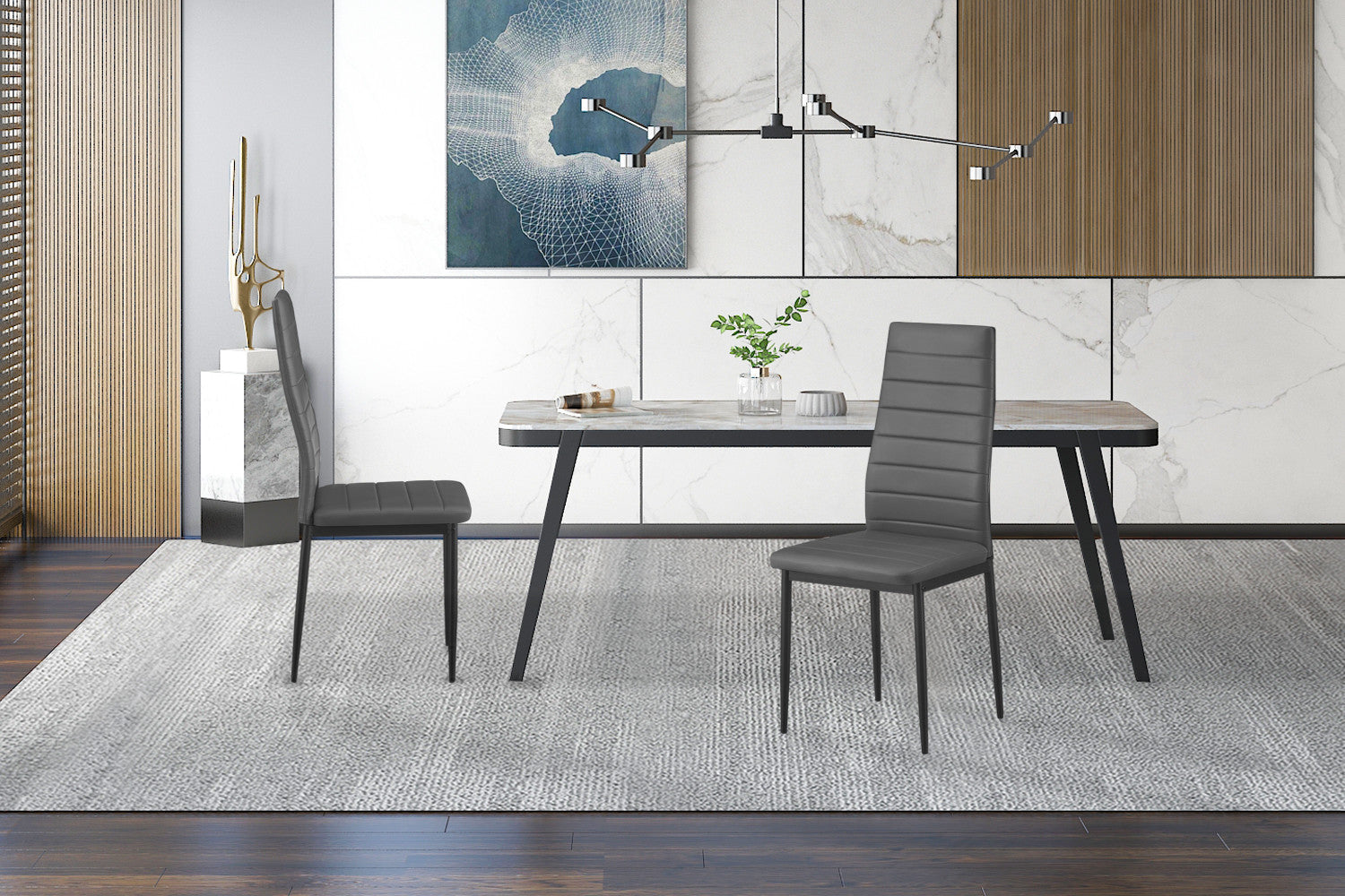 Rousseau - Set van 4 stoelen Cato/Kenzo PU Grijs - 96x41x48 cm