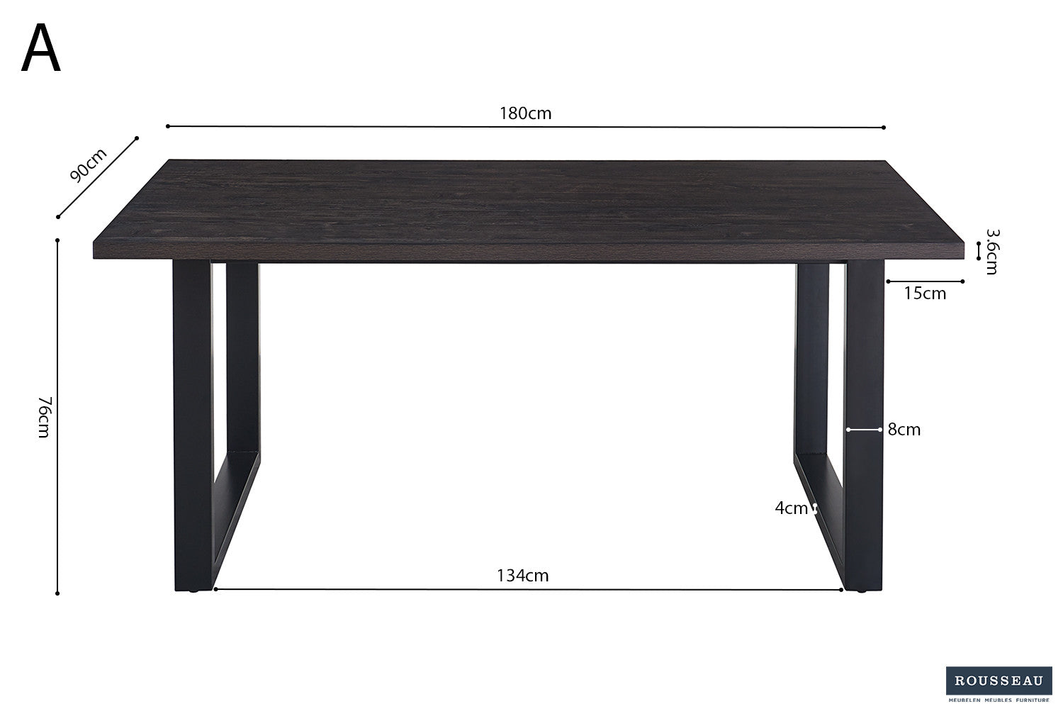 Rousseau - Tafel Alexander 180 cm Decor Donkerbruin - 76x180x90cm