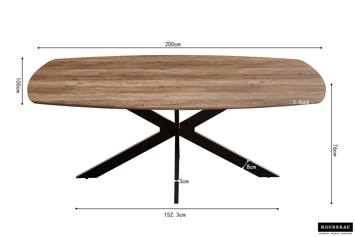 Rousseau - Tafel Aziz 200 cm Deens Ovaal Decor Mango - 76x200x100cm