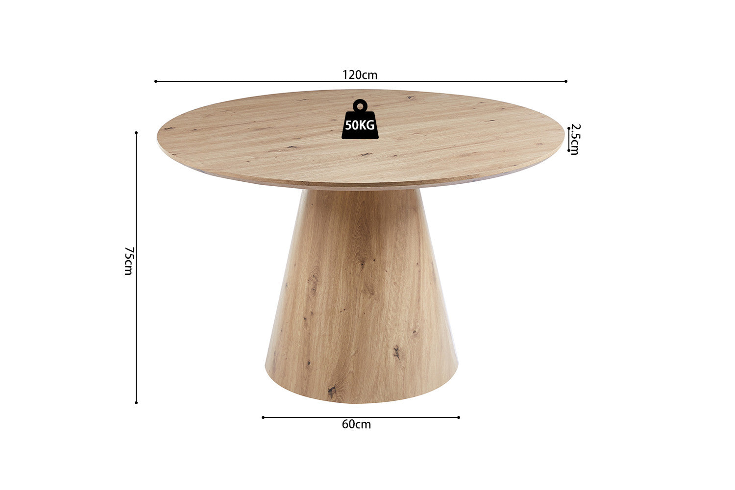 Rousseau - Tafel Tigo 120 cm Rond Decor Oude eik - 75x120x120cm