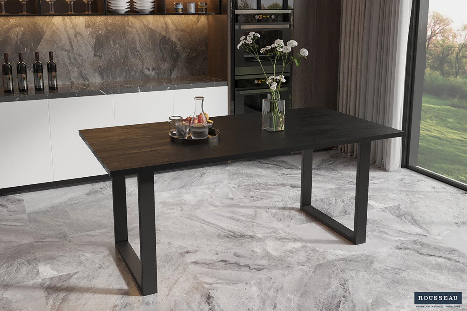 Rousseau - Tafel Nicola 180 cm Rechthoekig Mango hout zwart - 76x180x90cm