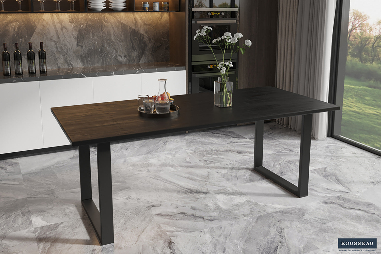 Rousseau - Tafel Nicola 200 cm Rechthoekig Mango hout zwart - 76x200x100cm