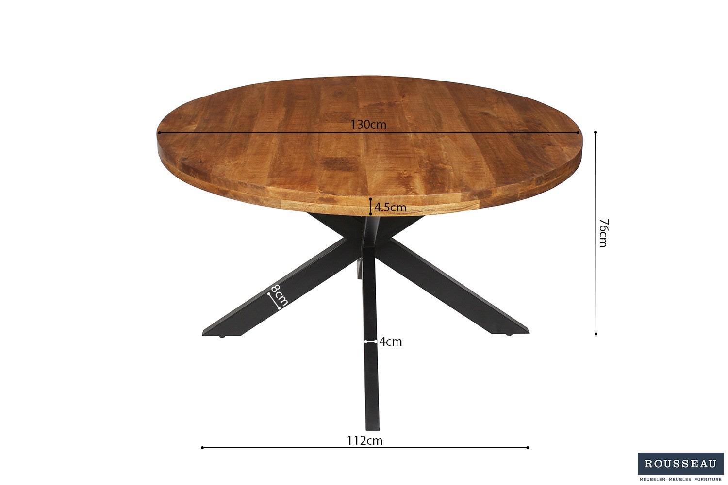 Rousseau - Table Maria 130 cm Ronde Bois de Manguier - 76x130x130cm