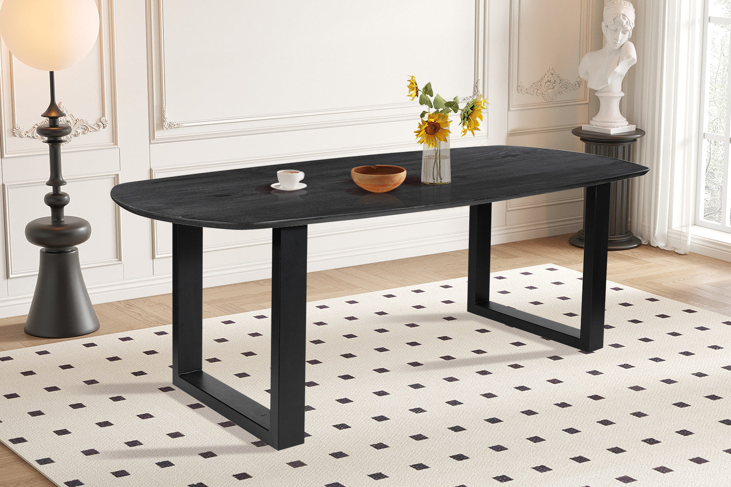 Rousseau - Tafel Tommy 220x100 cm Deens Ovaal U-Poot Mango hout Zwart - 77x220x100cm