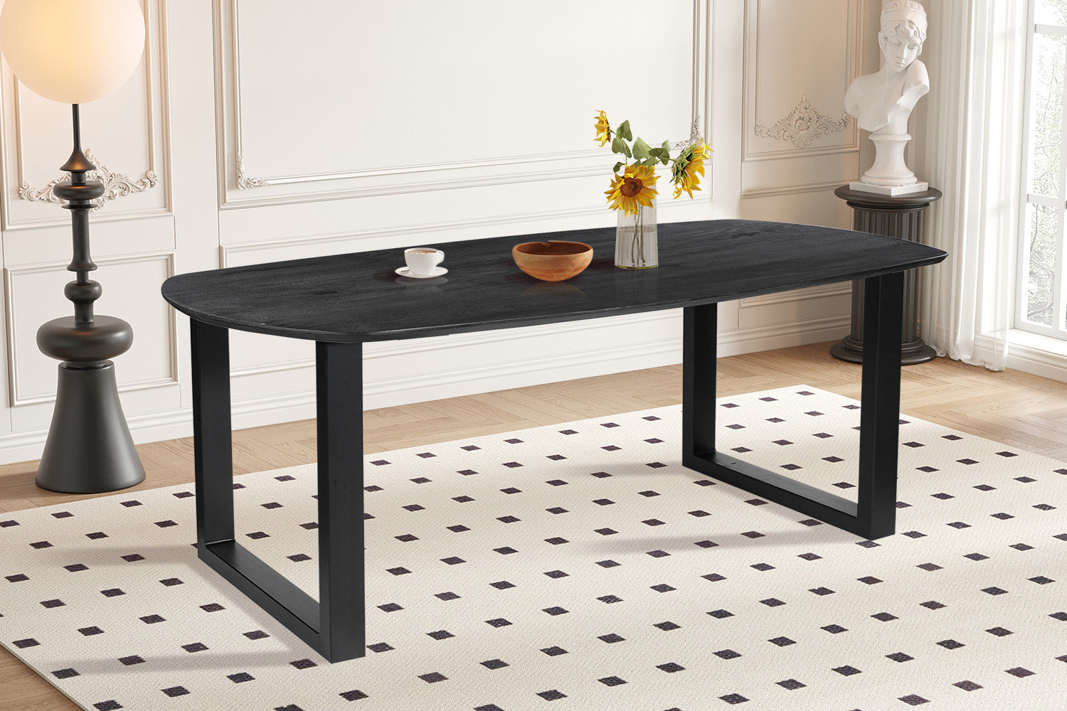 Rousseau - Tafel Tommy 220x100 cm Deens Ovaal U-Poot Mango hout Zwart - 77x220x100cm