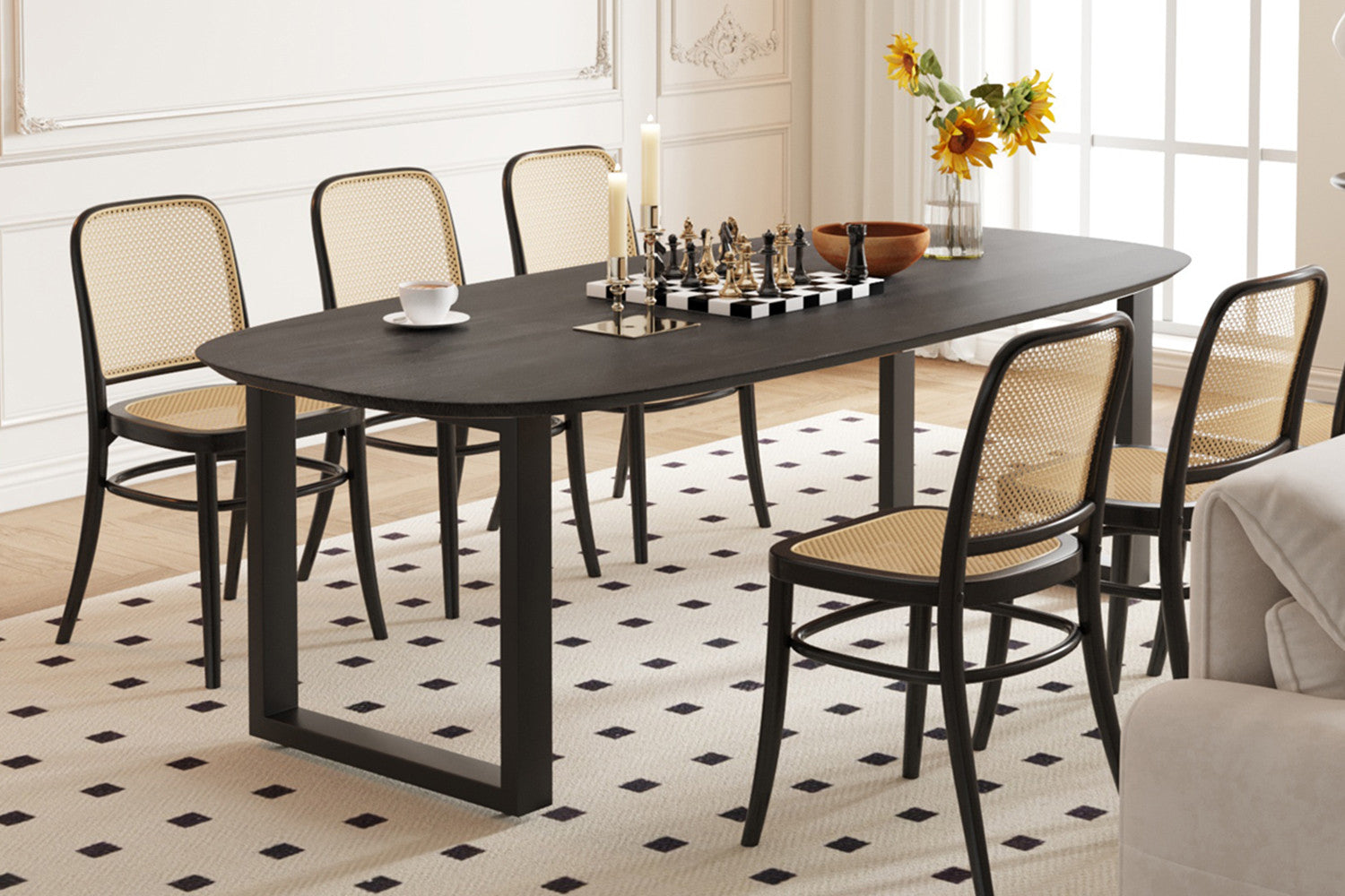 Rousseau - Tafel Tommy 220x100 cm Deens Ovaal U-Poot Mango hout Zwart - 77x220x100cm
