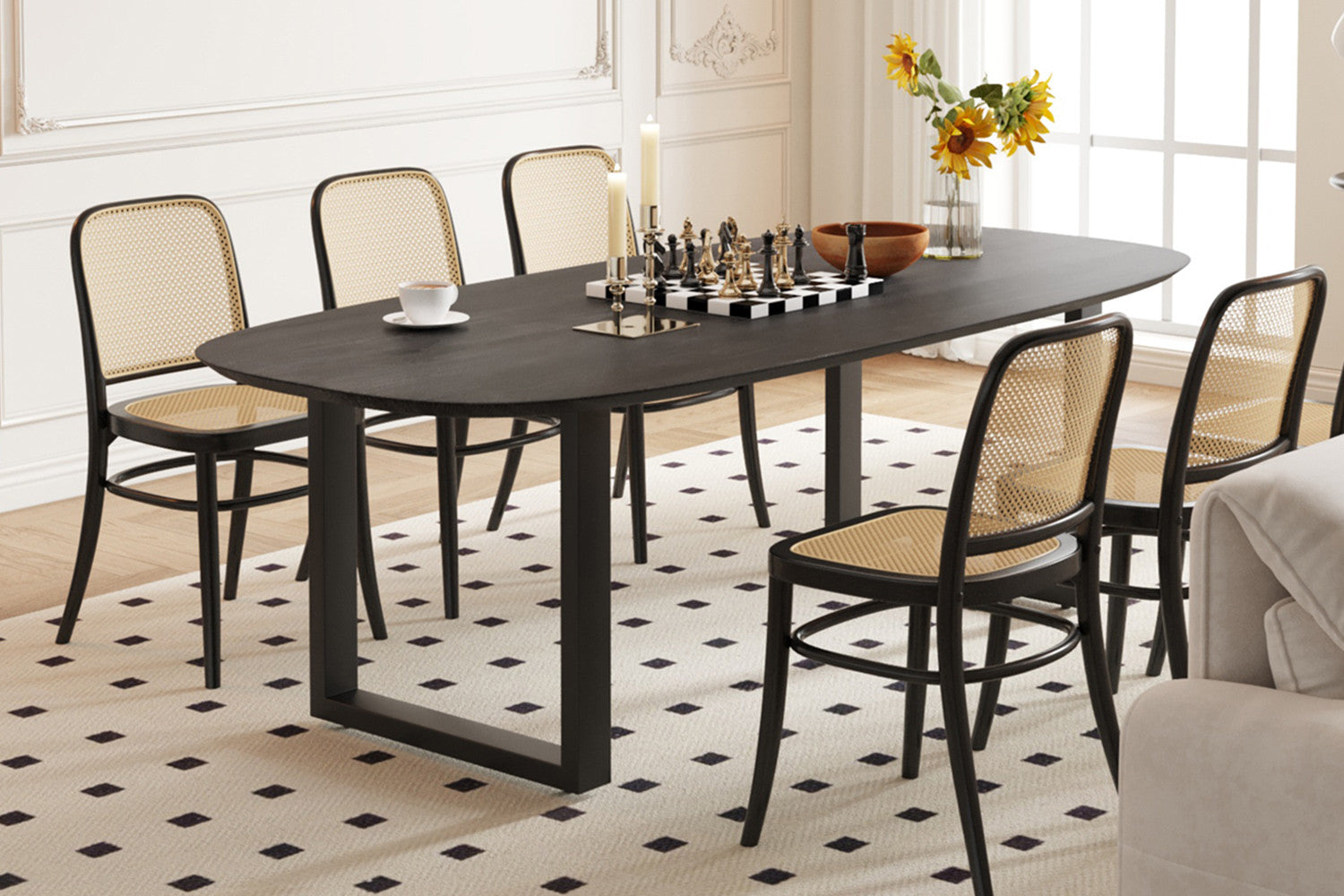 Rousseau - Tafel Tommy 220x100 cm Deens Ovaal U-Poot Mango hout Zwart - 77x220x100cm