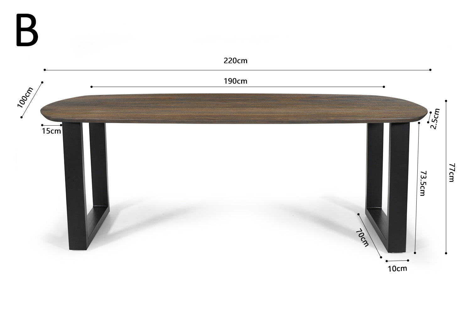 Rousseau - Tafel Tommy 220x100 cm Deens Ovaal U-Poot Mango hout Tabaco - 77x220x100cm