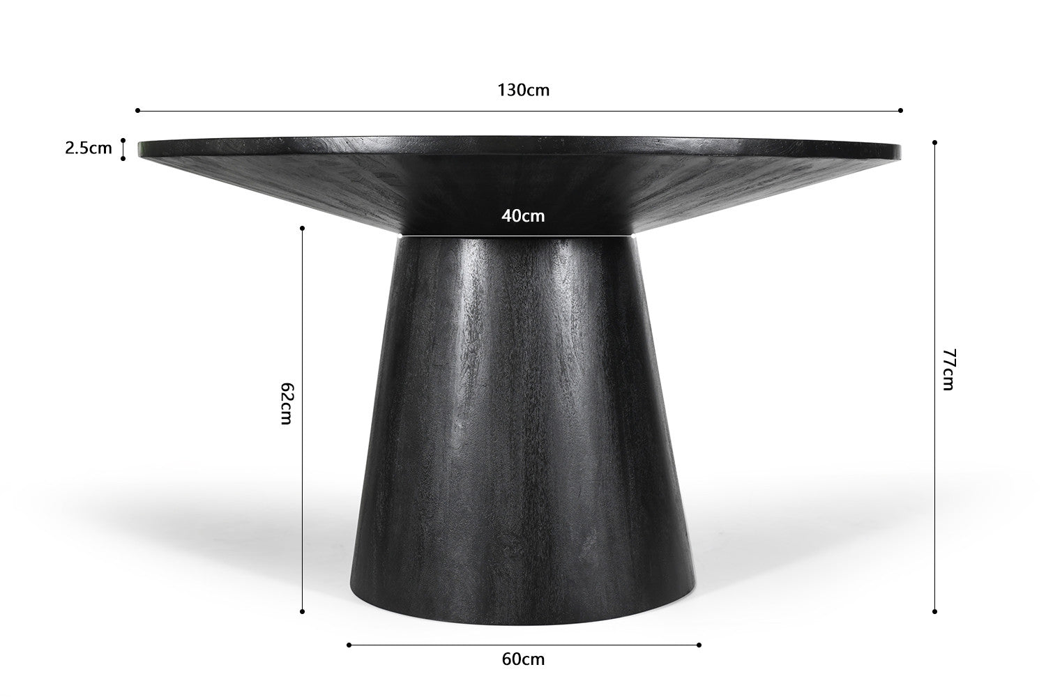 Rousseau - Tafel Tommy 130 cm Rond Mango hout Zwart - 77x130x100cm