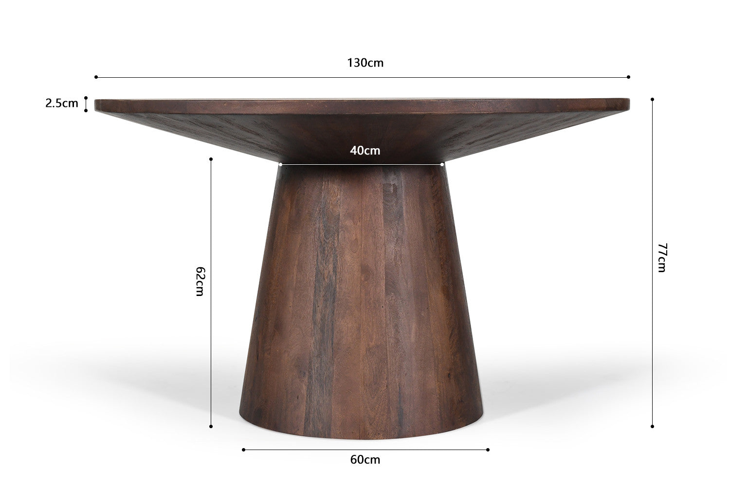 Rousseau - Tafel Tommy 130 cm Rond Mango hout Bruin - 77x130x100cm