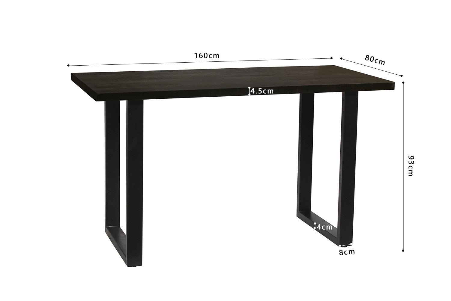 Rousseau - Countertafel Nicola 160 cm Mango hout zwart - H 93cm - 93x160x80cm