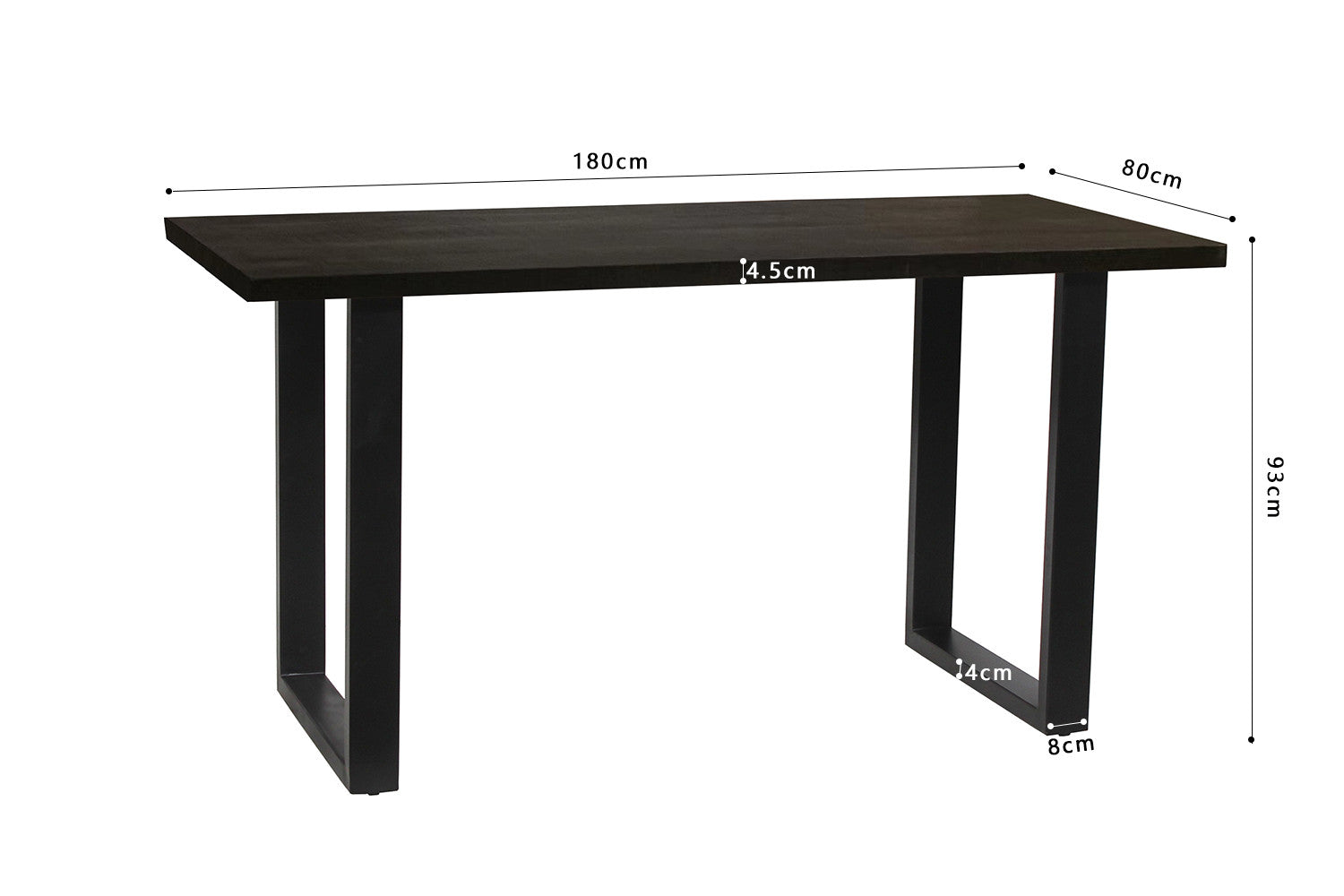 Rousseau - Countertafel Nicola 180 cm Mango hout zwart - H 93cm - 93x180x80cm