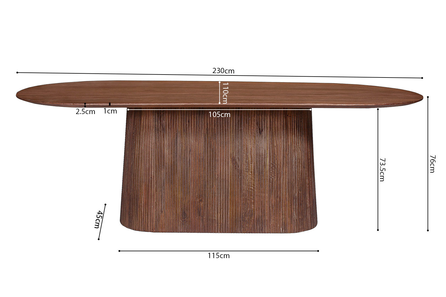 Rousseau - Tafel Miguel 230 cm Ovaal Mango hout Lichtbruin - 76x230x110 cm