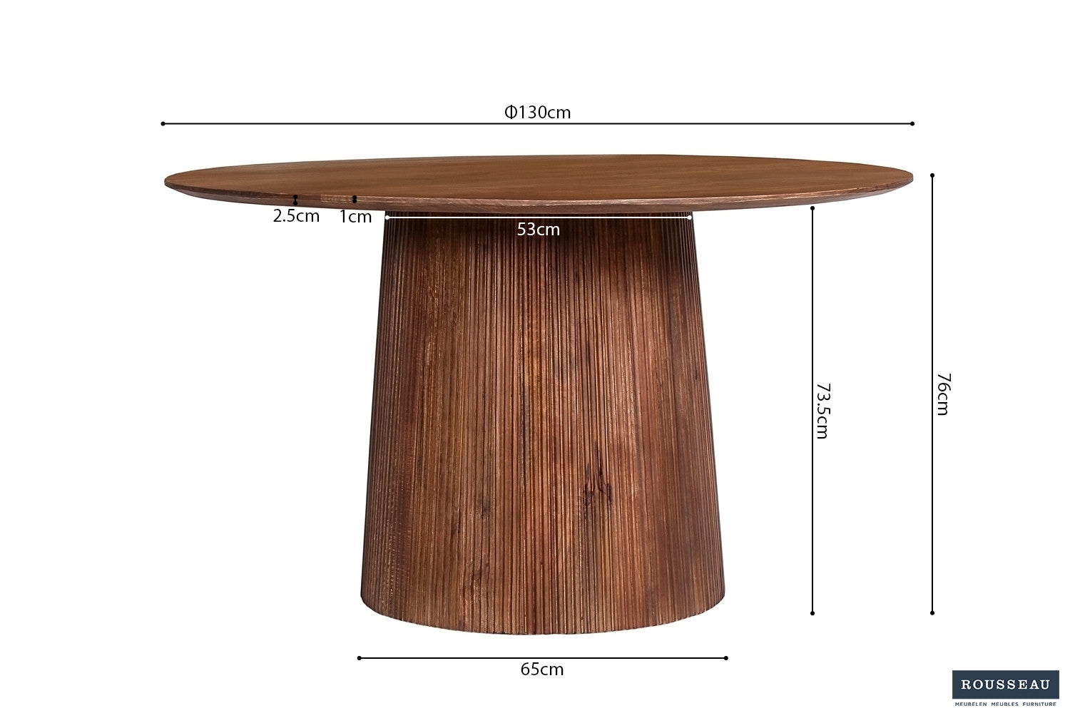 Rousseau - Tafel Miguel 130 cm Rond Mango hout Lichtbruin - 76x130x130 cm
