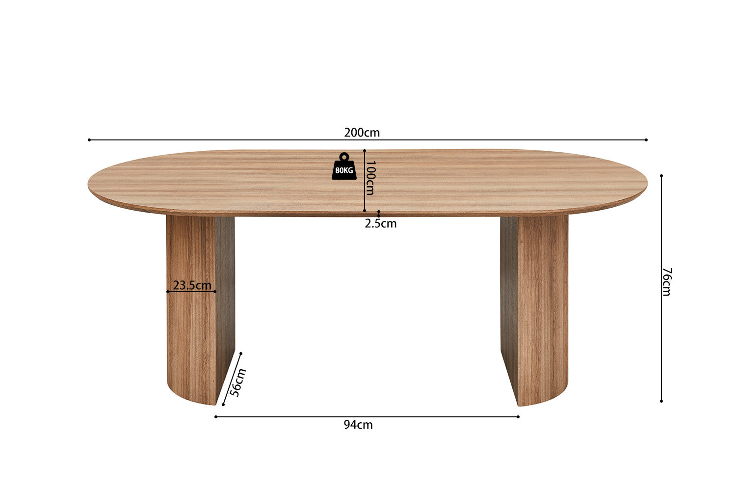 Rousseau - Tafel Lagos 200 cm Ovaal Decor Oude eik - 76x200x110 cm