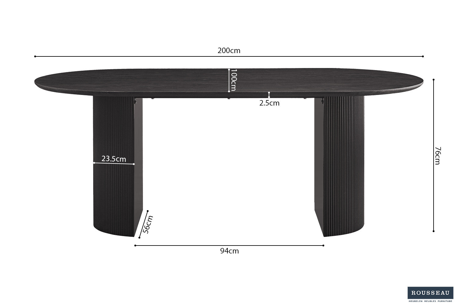 Rousseau - Tafel Lagos 200 cm Ovaal Decor Donkerbruin - 76x200x110 cm