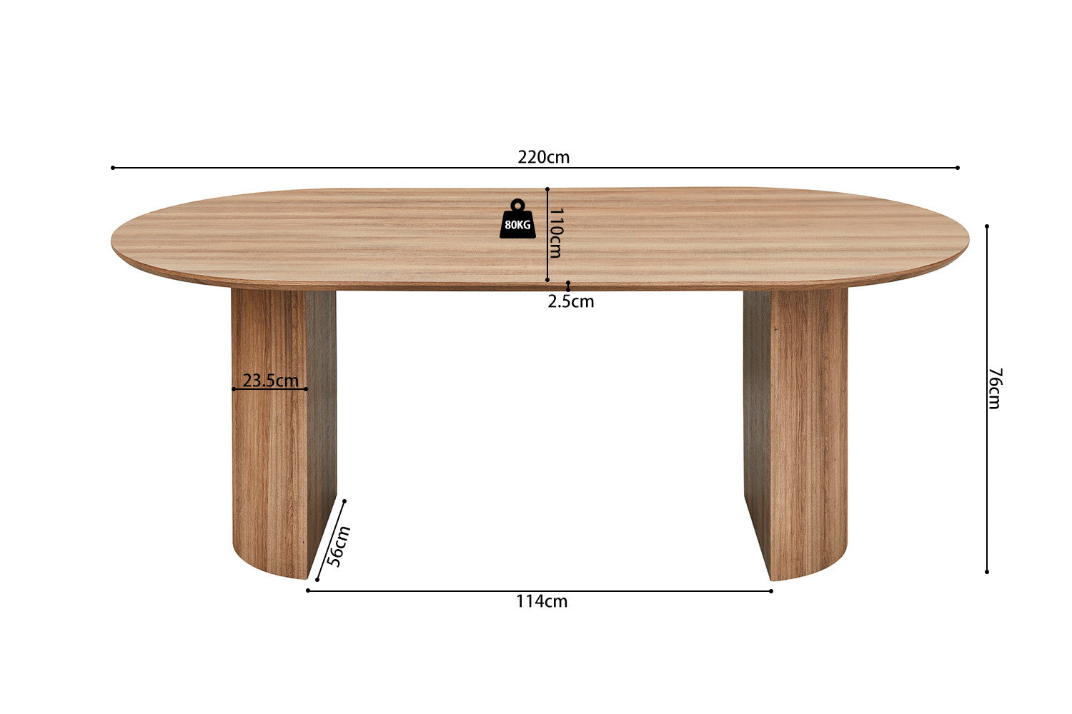 Rousseau - Tafel Lagos 220 cm Ovaal Decor Oude eik - 76x220x110 cm