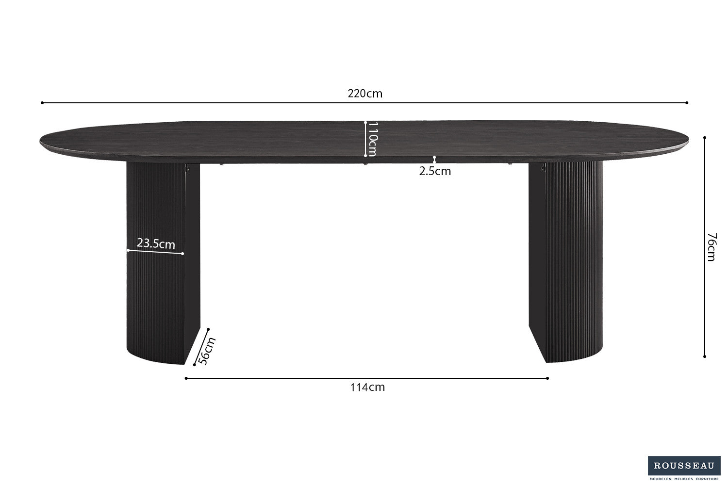 Rousseau - Tafel Lagos 220 cm Ovaal Decor Donkerbruin - 76x220x110 cm