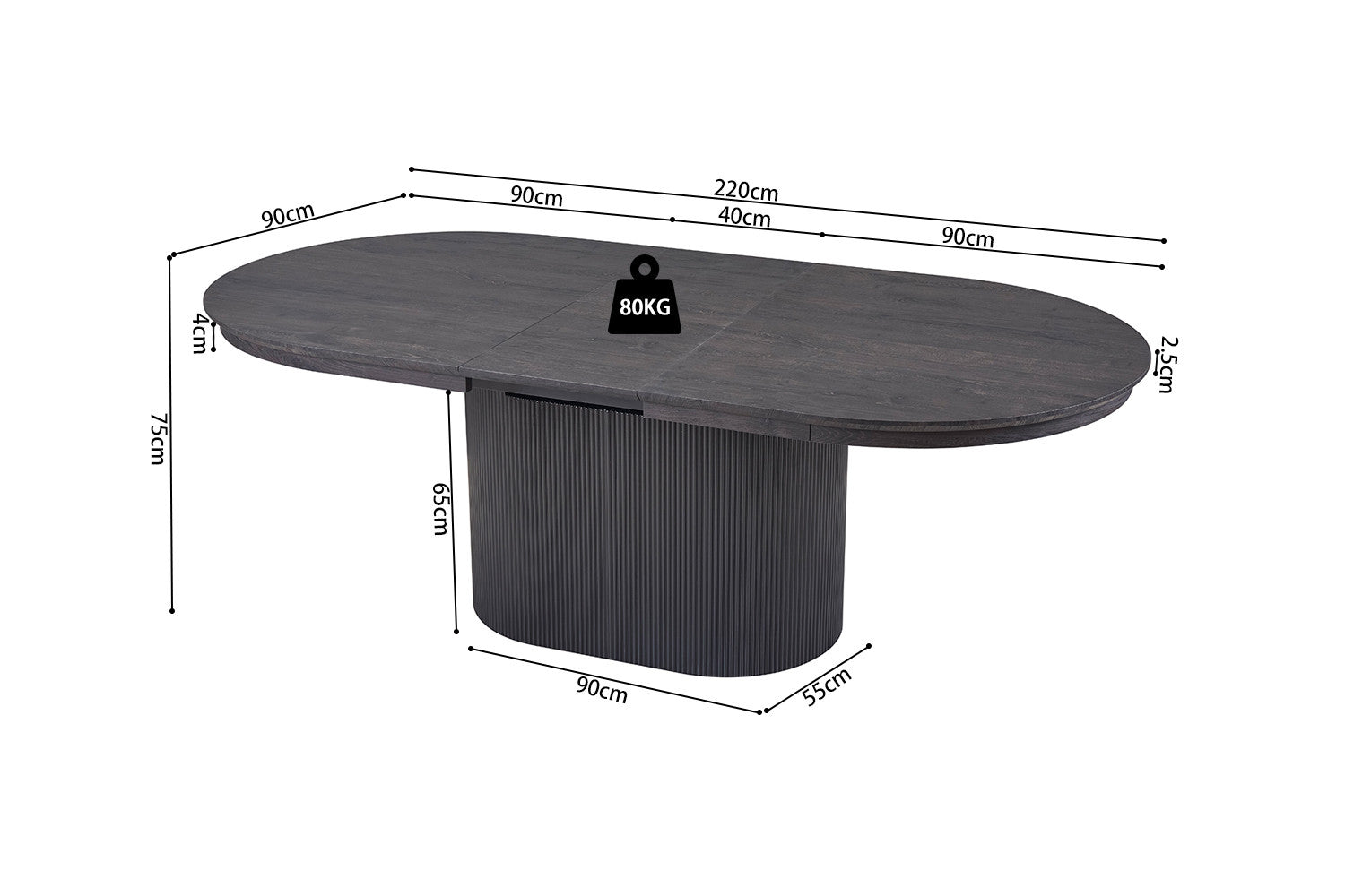 Rousseau - Table extensible Lagos 180-220 cm Décor Ovale Marron Foncé - 75x220x110 cm