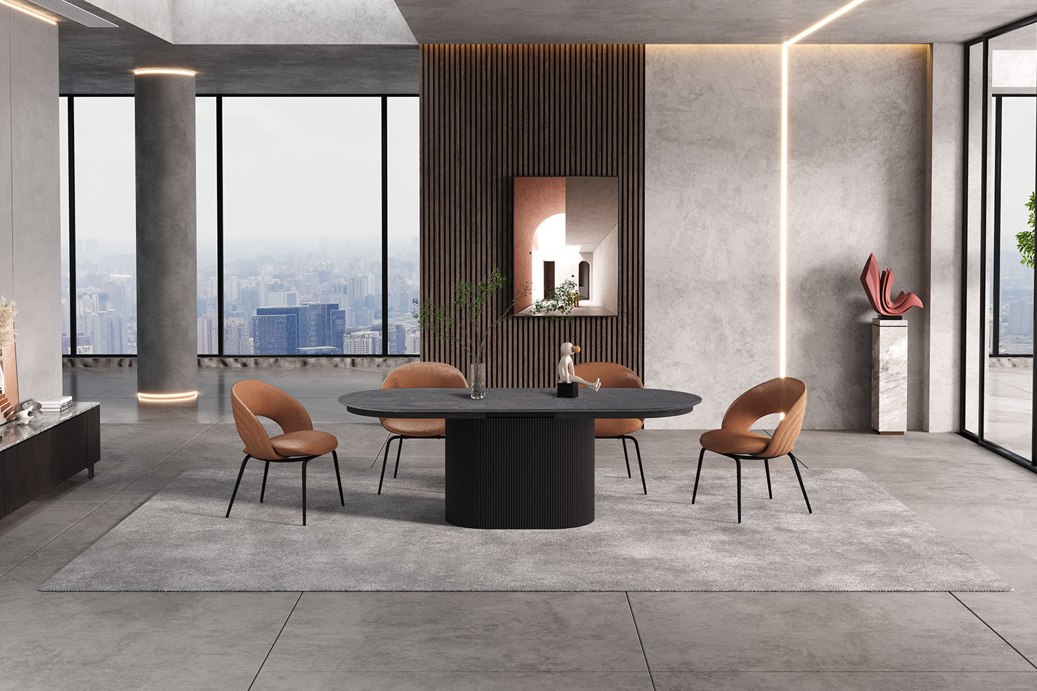 Rousseau - Table extensible Lagos 180-220 cm Décor Ovale Marron Foncé - 75x220x110 cm