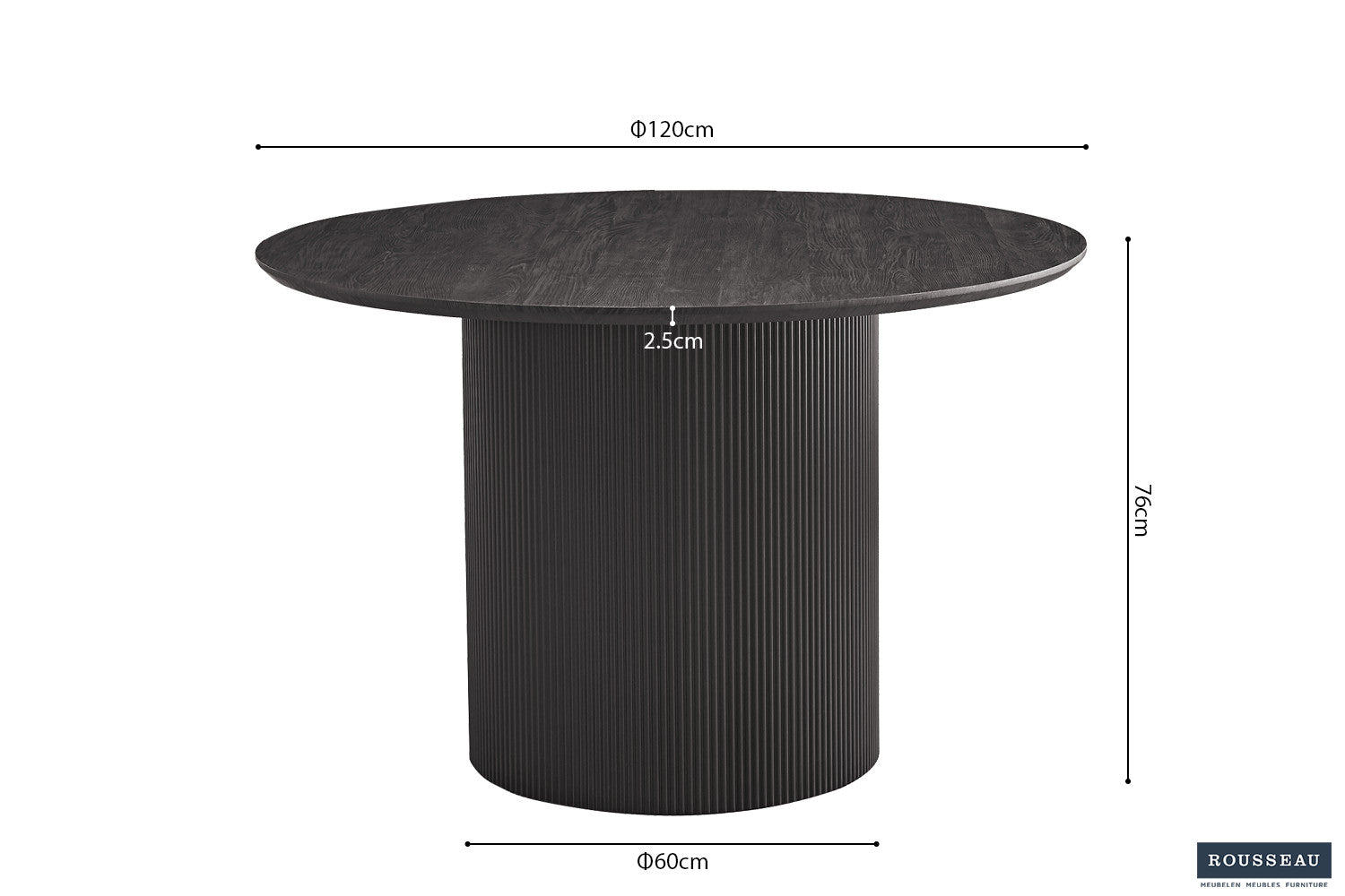 Rousseau - Tafel Lagos 120 cm Rond Decor Donkerbruin - 76x120x120 cm