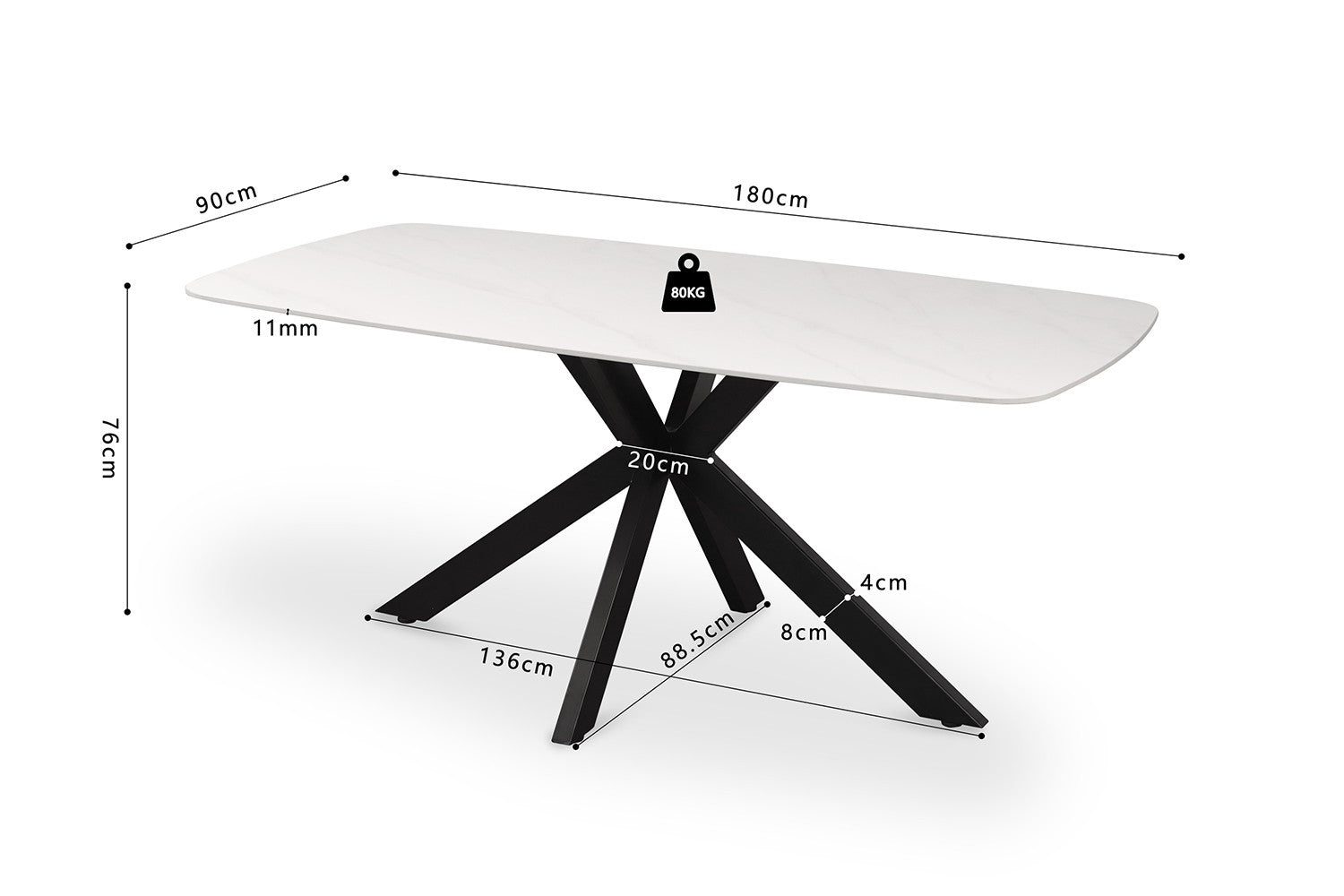 Rousseau - Tafel Apollo 180 cm Deens Ovaal Steen Wit - 76x180x90cm