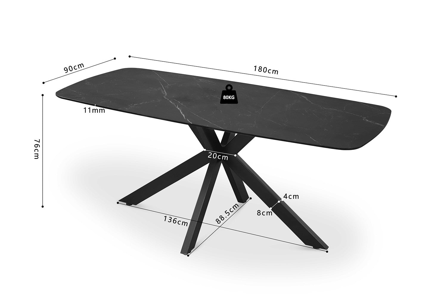 Rousseau - Tafel Apollo 180 cm Deens Ovaal Steen Zwart - 76x180x90cm