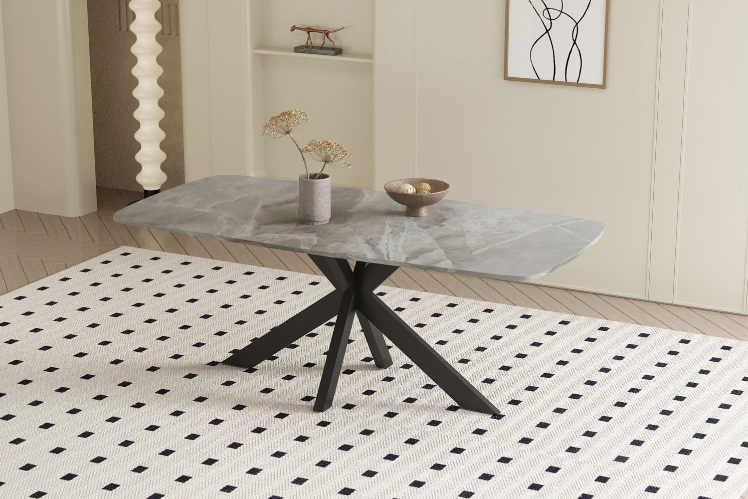Rousseau - Tafel Apollo 180 cm Deens Ovaal Glanzend Steen Italian Grijs - 76x180x90cm