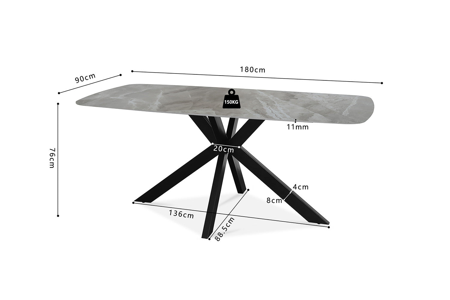 Rousseau - Tafel Apollo 180 cm Deens Ovaal Glanzend Steen Italian Grijs - 76x180x90cm