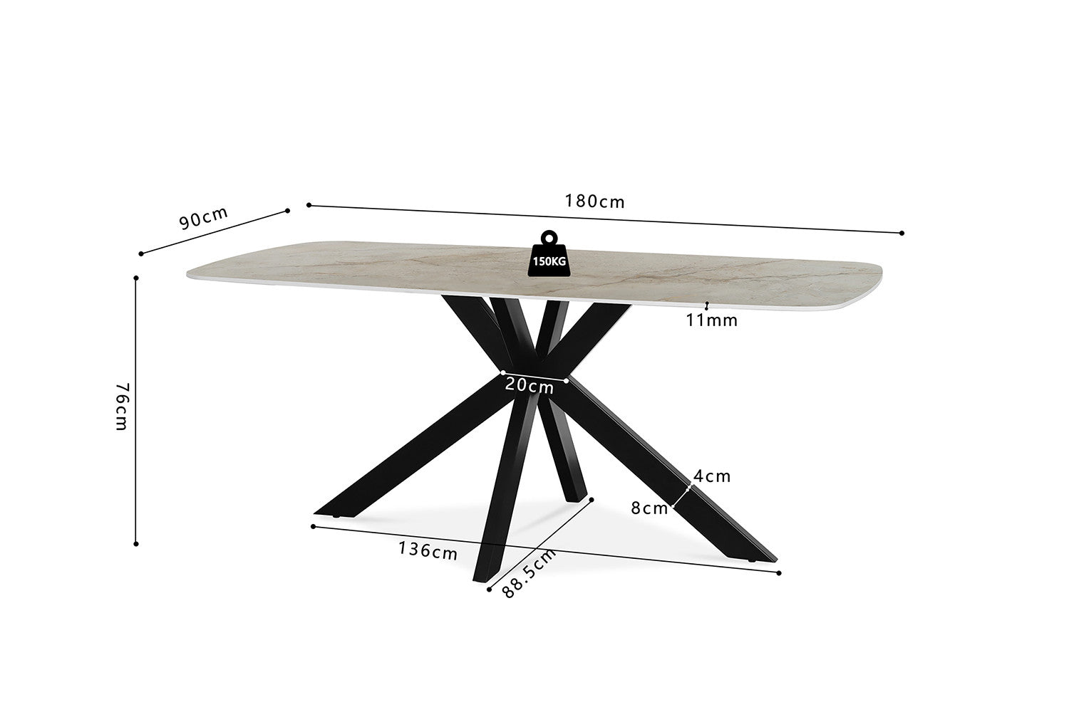 Rousseau - Tafel Apollo 180 cm Deens Ovaal Glanzend Steen Shakespear Beige - 76x180x90cm