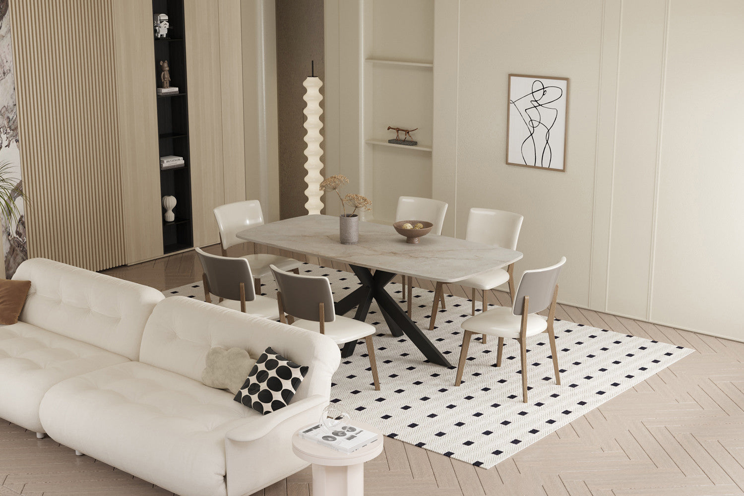 Rousseau - Tafel Apollo 180 cm Deens Ovaal Glanzend Steen Shakespear Beige - 76x180x90cm
