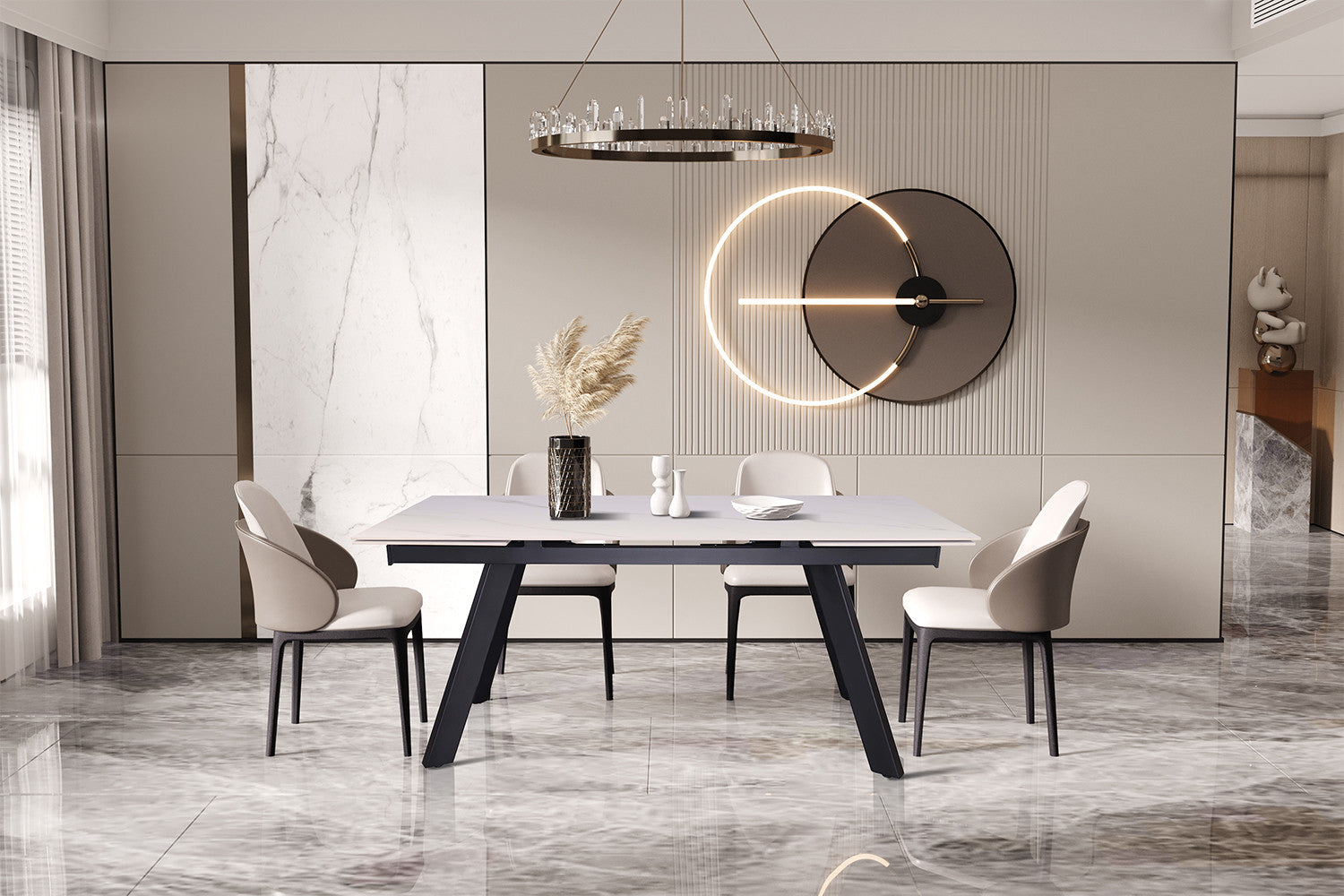 Rousseau - Table extensible Hera 160-240 cm Rectangulaire Pierre Blanc - 76x240x90cm