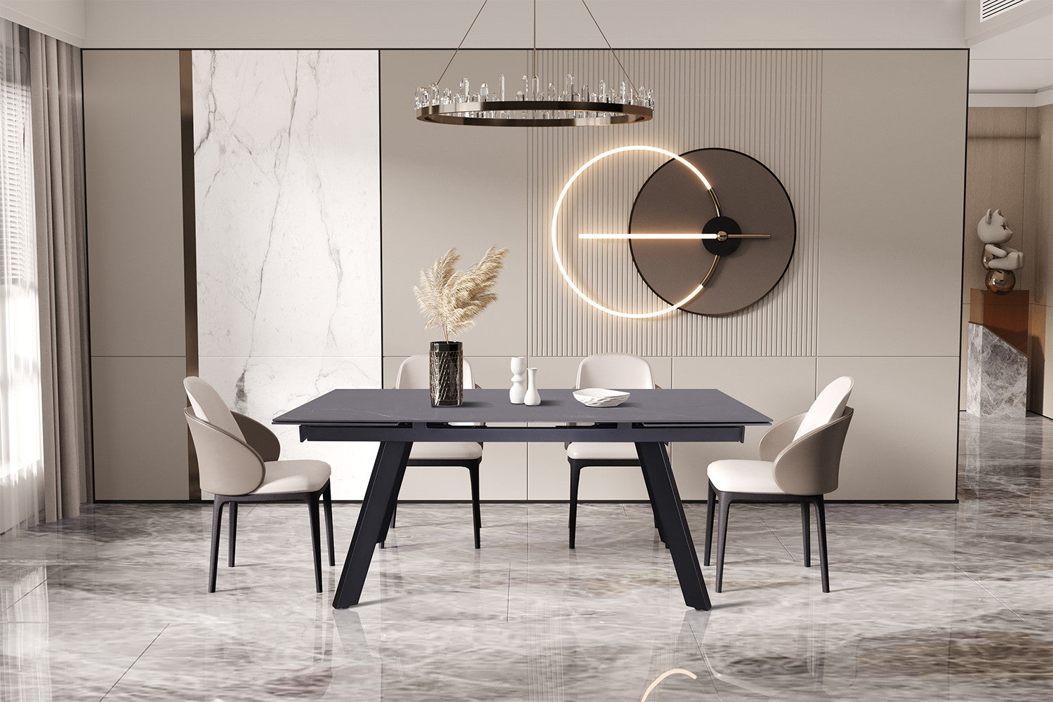 Rousseau - Table extensible Hera 160-240 cm Rectangulaire Pierre Noir - 76x240x90cm