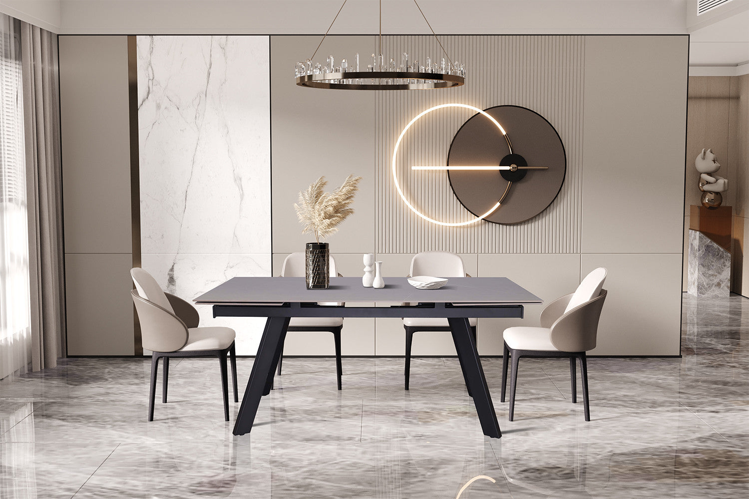 Rousseau - Uitschuifbare tafel Hera 160-240 cm Rechthoekig Steen Grijs - 76x240x90cm