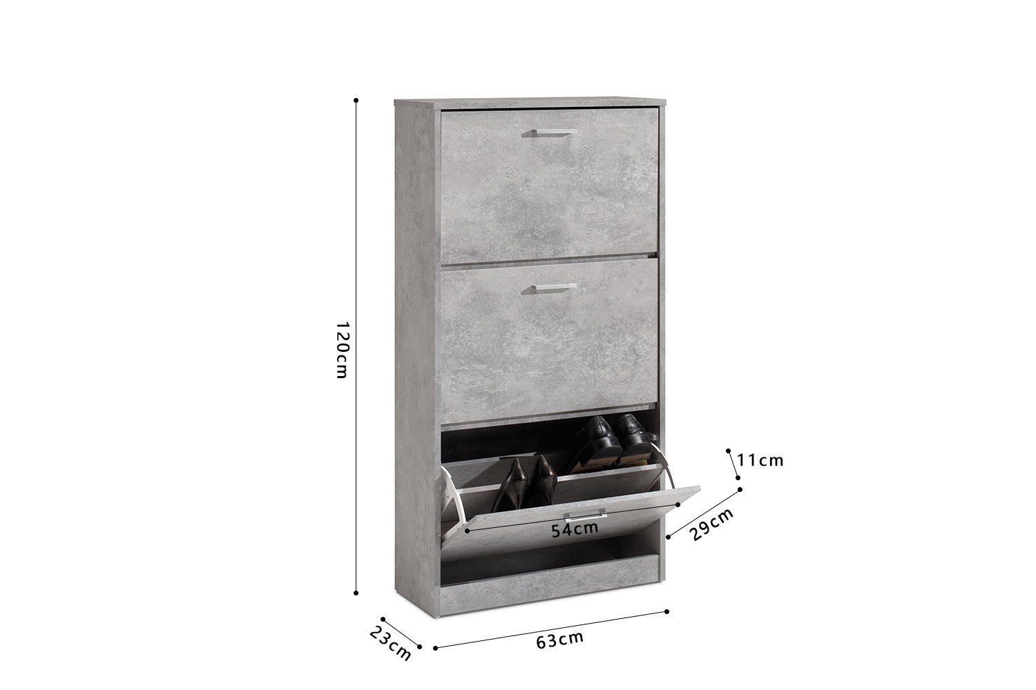 Rousseau - Schoenenkast Carini 3 laden Beton - 120x63x23 cm