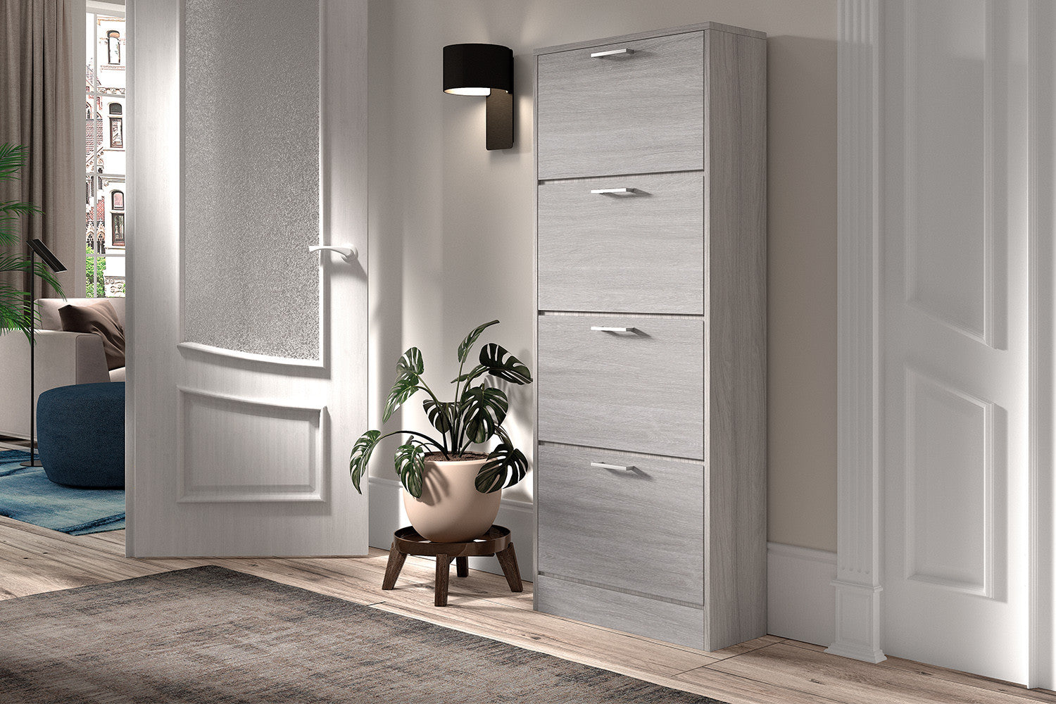 Rousseau - Schoenenkast Carini 4 laden Grijze eik - 155x63x23 cm